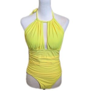 Boston Proper Yellow Halter One-Piece Swimsuit